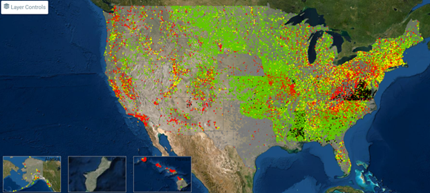 FIGURE 1 - CONCENTRATION OF DAMS THROUGHOUT THE UNITED STATES (I NID.USACE.ARMY.MIL/)