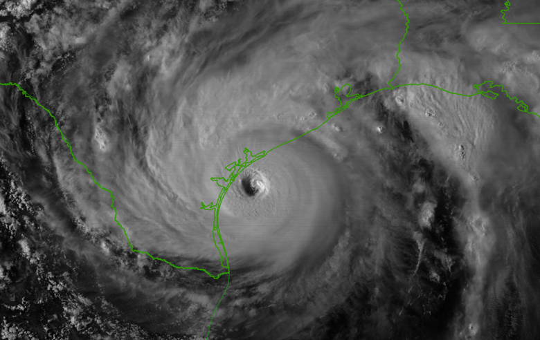 Figure 1 - Hurricane Harvey approaching the Texas Gulf Coast on August 25, 2017, at 5:07 PM CDT (Source: NOAA Archives/Weather & Climate Toolkit).