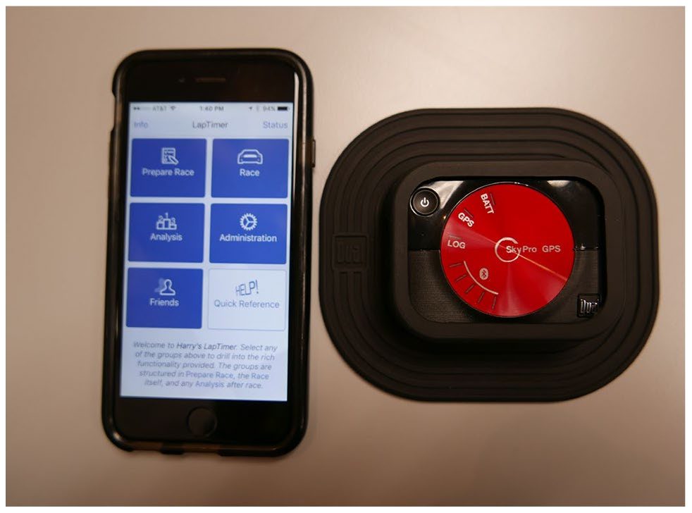 Figure 1 - Harry's Lap Timer™ Home Screen and Dual SkyPro GPS XGPS160.