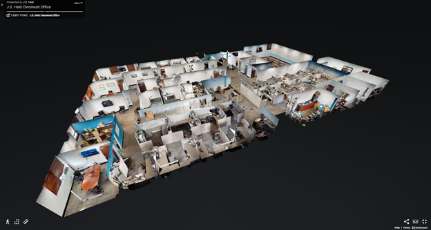 Figura 2 - Ejemplo de una representación en 3D de Matterport de la oficina de J.S. Held en Cincinnati (vista desde arriba).