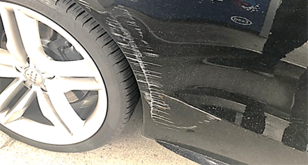Figure 2 - Views of the sharp scratches that result from contact with a stationary object such as a wall/pole.