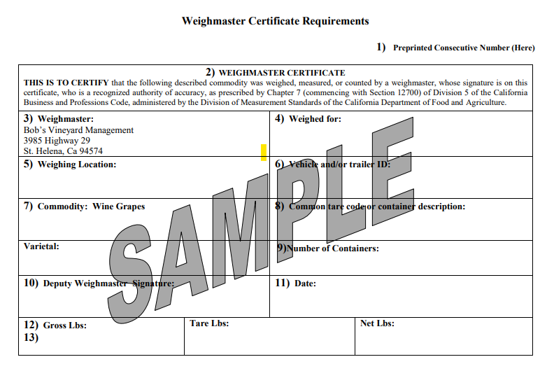 Example of Weighmaster Certificate