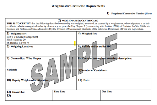 FIGURE 1 - Example weighmaster certificate